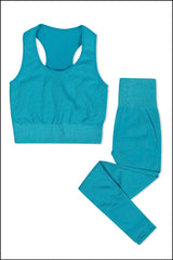 Grey Cotton Seamless Sports Bra with Cotton Slim Leggings Set