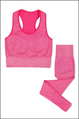 Blue Cotton Seamless Sports Bra with Cotton Slim Leggings Set