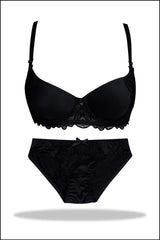 Black Double Padded Pushup Bra and Panty Set