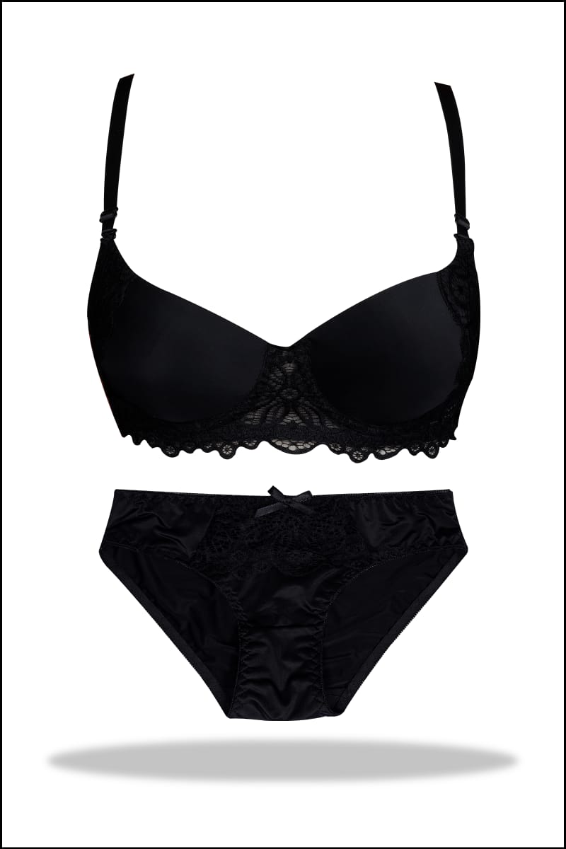 Black Double Padded Pushup Bra and Panty Set