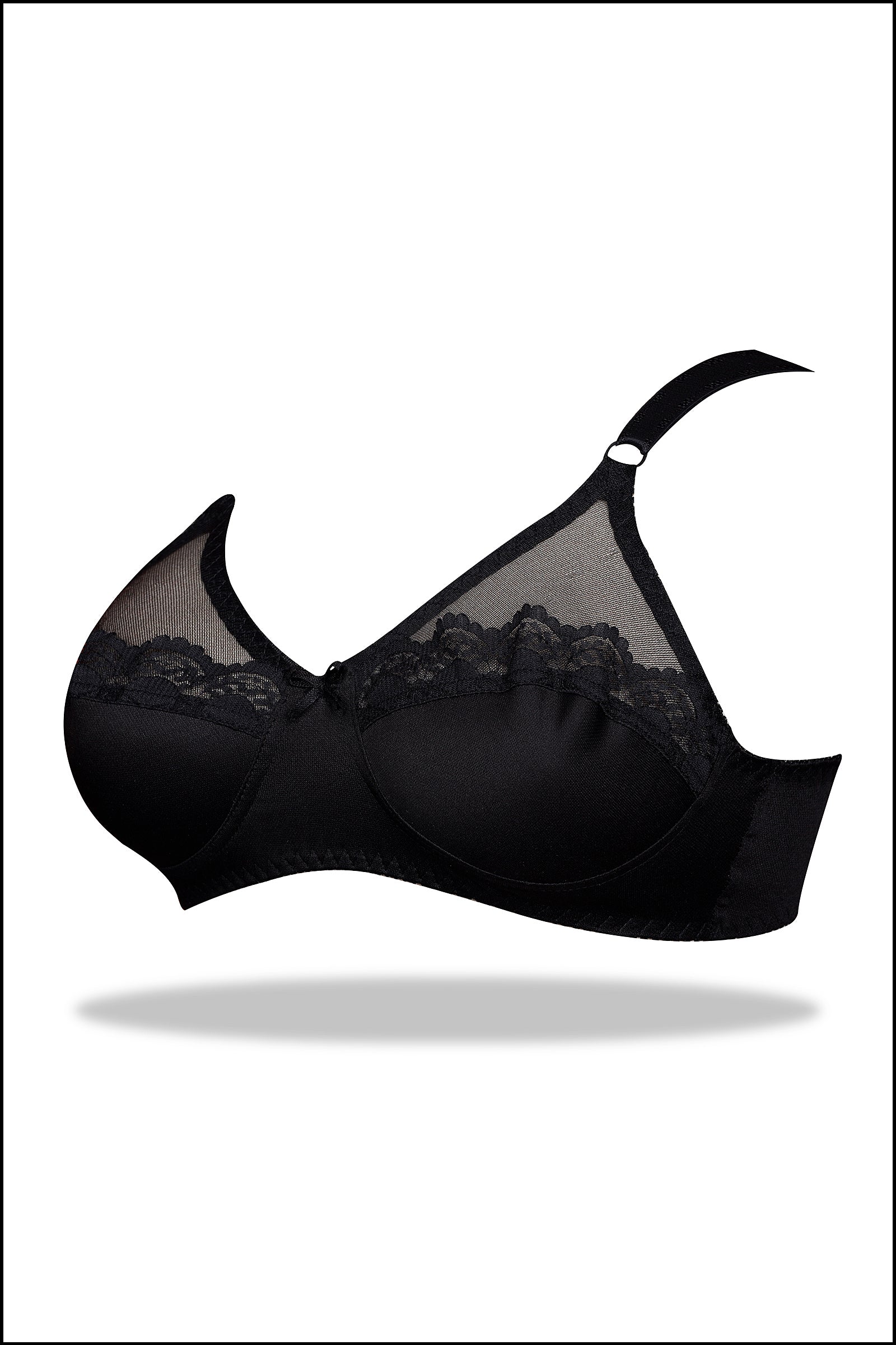 Black Half Cup Embroidered Mesh Bra