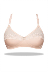 Beige Half Cup Embroidered Mesh Bra