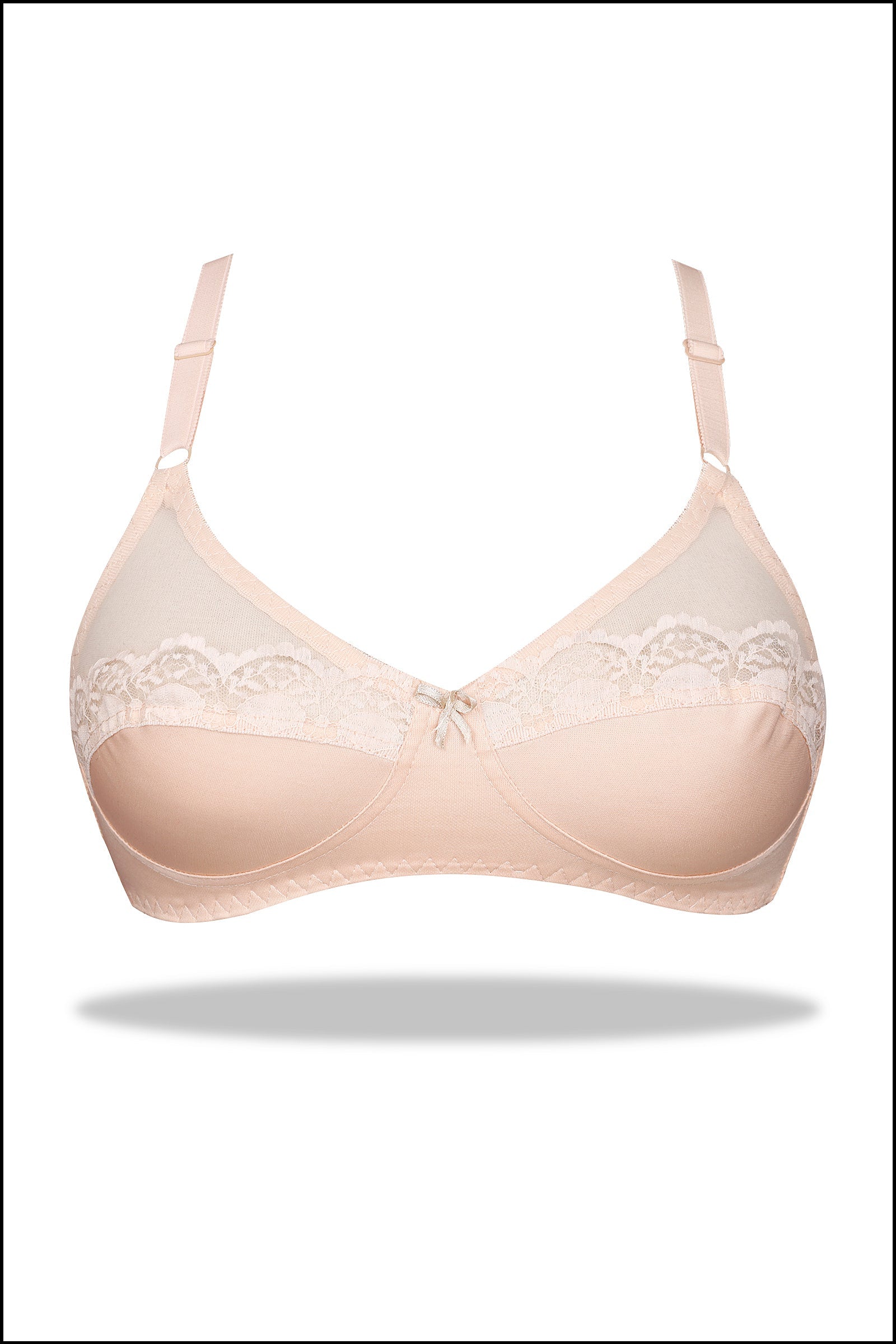 Beige Half Cup Embroidered Mesh Bra