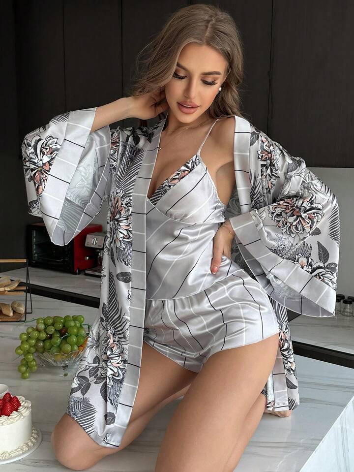 (3 Pcs.) Luxury Silk Sleepwear with Robe