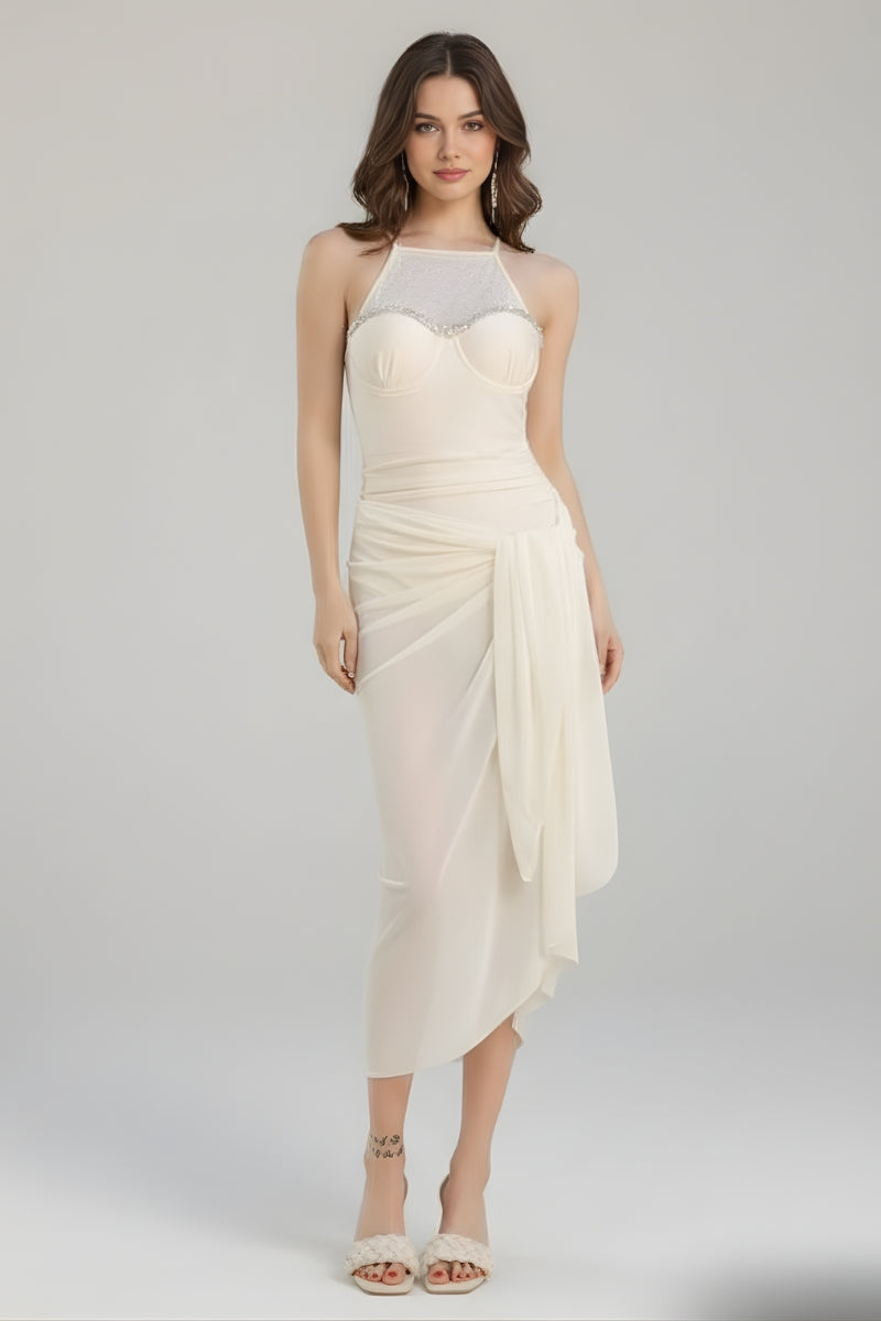 White Luxe Premium Rhinestone Dress - 2 Pcs
