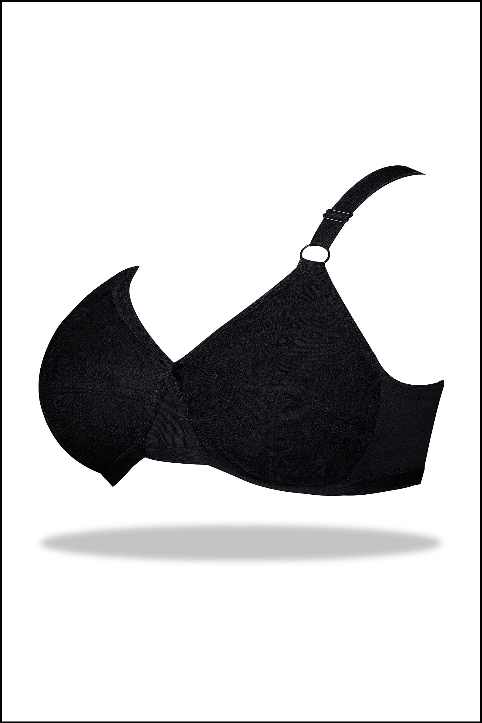 Black Nettle - Knitted Cotton Non-Padded Wirefree Bra with Lace Touch