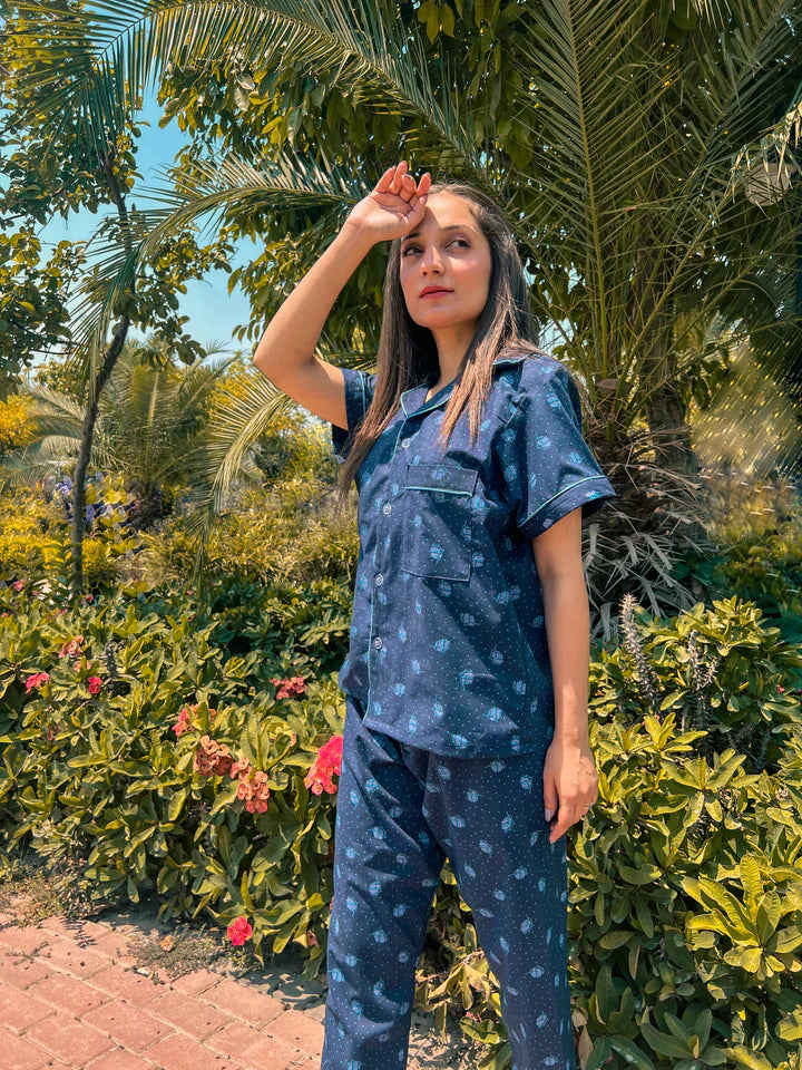 Premium Pima Cotton Button-Down Printed Shirt & PJ Set - Buttermilk