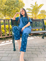 Premium Pima Cotton Button-Down Printed Shirt & PJ Set - Macaroon