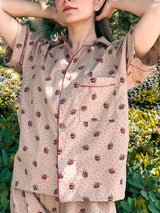 Premium Pima Cotton Button-Down Printed Shirt & PJ Set - Red