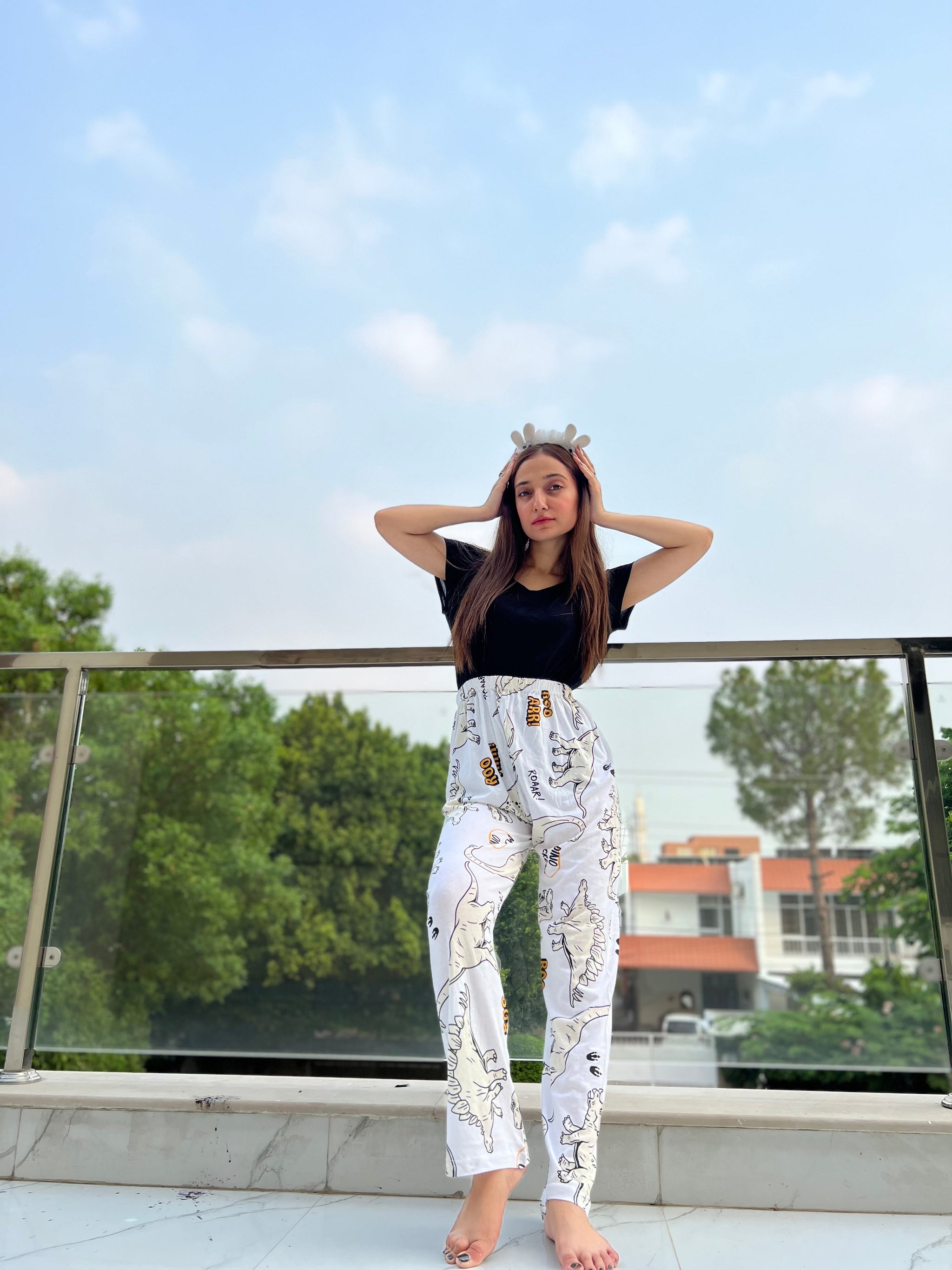 Womante Luxe Cotton Trousers - White Dinosaur