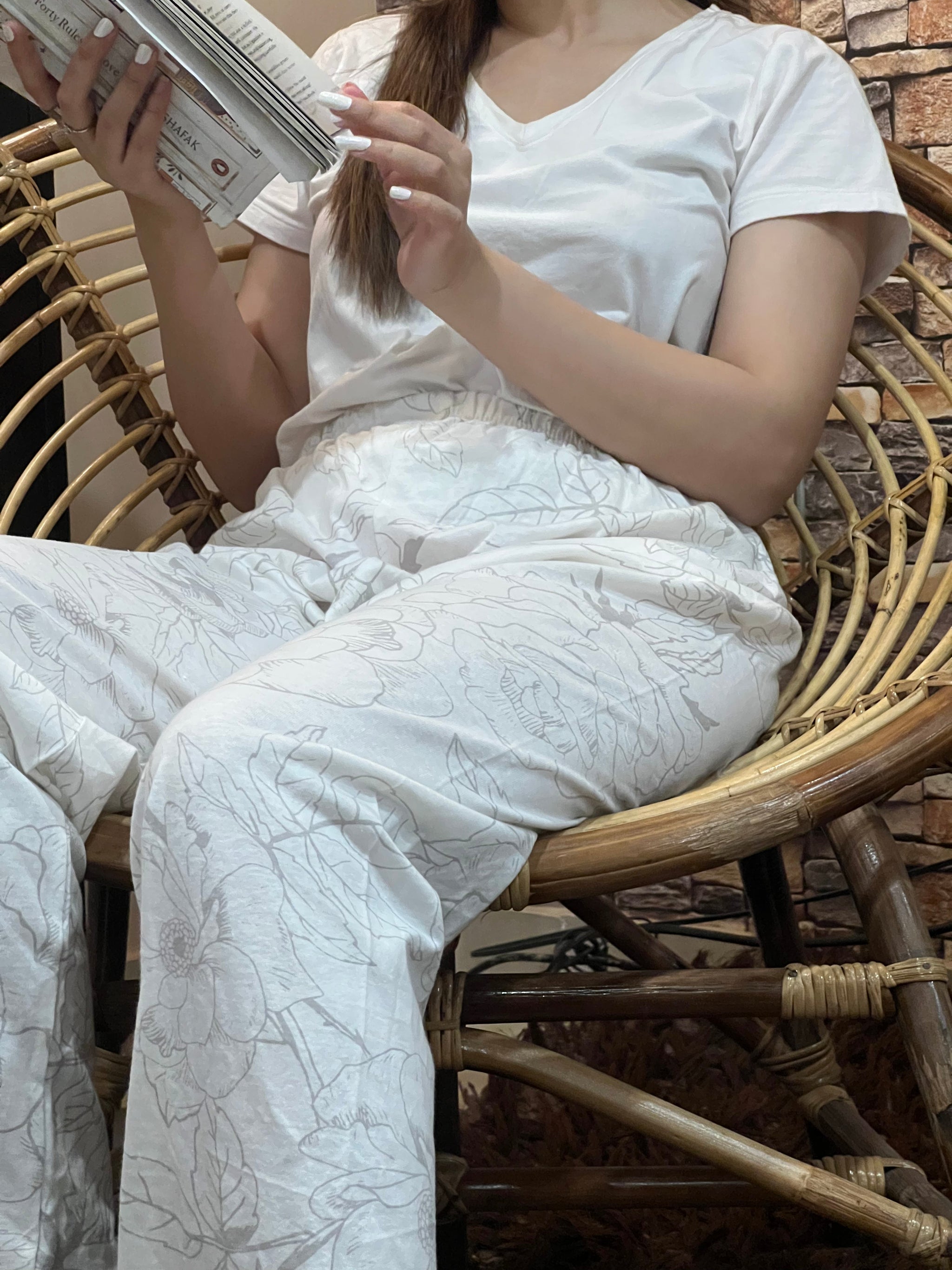 Womante Luxe Cotton Trousers - White Light Flower