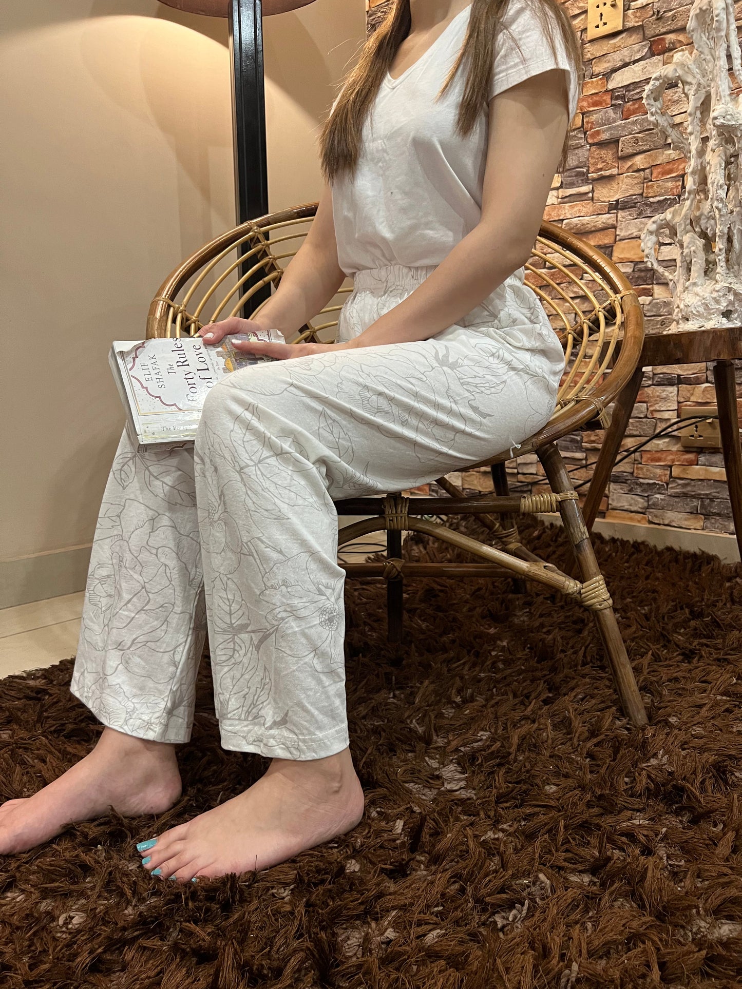 Womante Luxe Cotton Trousers - White Light Flower