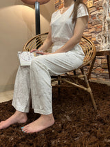 Womante Luxe Cotton Trousers - White Light Flower