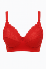 Red Curvy All Over Lace Cup Double Layered Bra with 4x4 Hooks