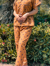 Premium Pima Cotton Button-Down Printed Shirt & PJ Set - Macaroon
