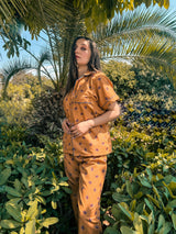 Premium Pima Cotton Button-Down Printed Shirt & PJ Set - Macaroon