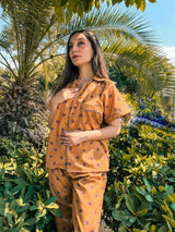 Premium Pima Cotton Button-Down Printed Shirt & PJ Set - Blue