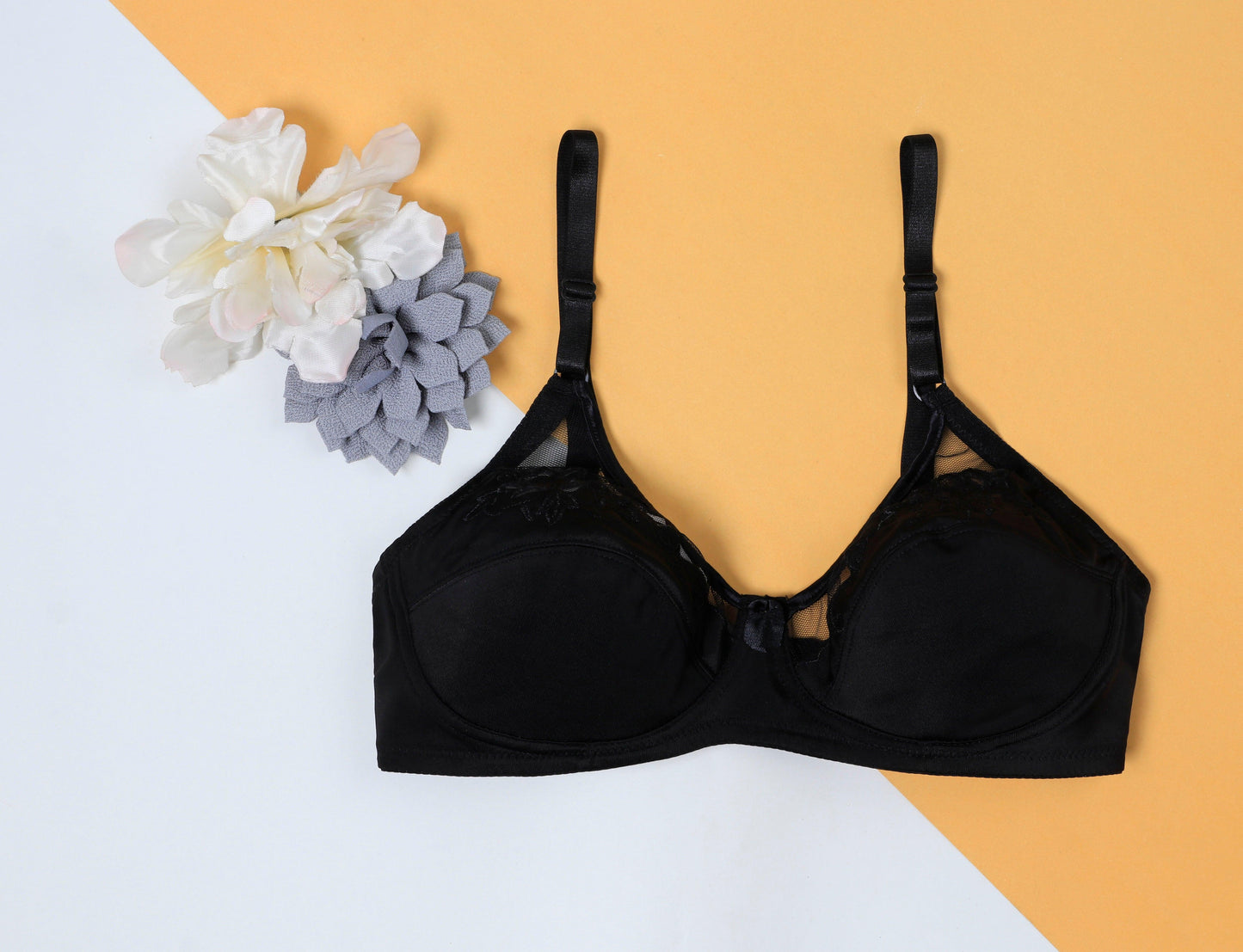 Black Saffron - Non Padded Embroidered Mesh Bra