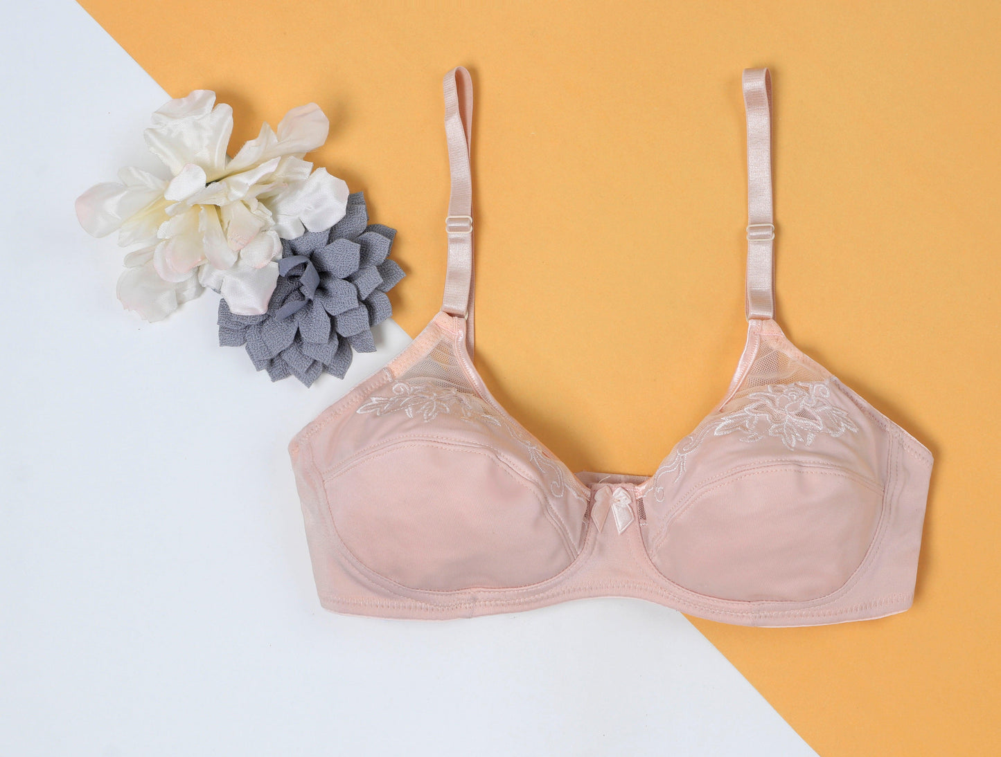 Black Saffron - Non Padded Embroidered Mesh Bra