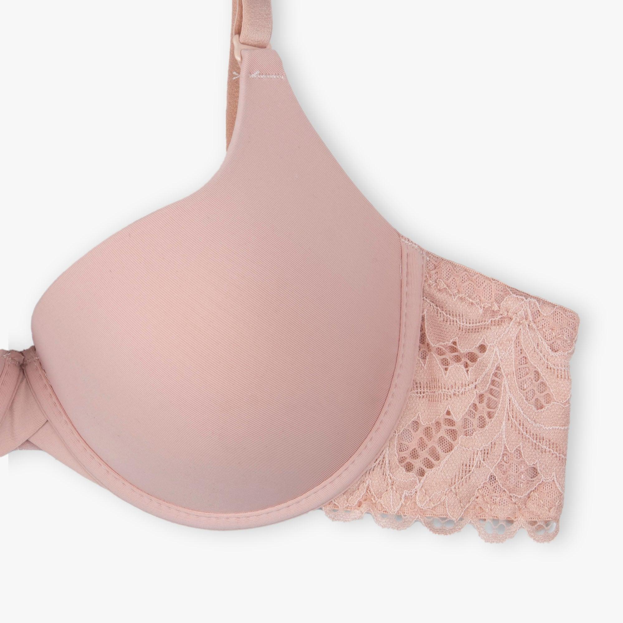 Tea-Pink Round Cup T-Shirt Lacy Bra