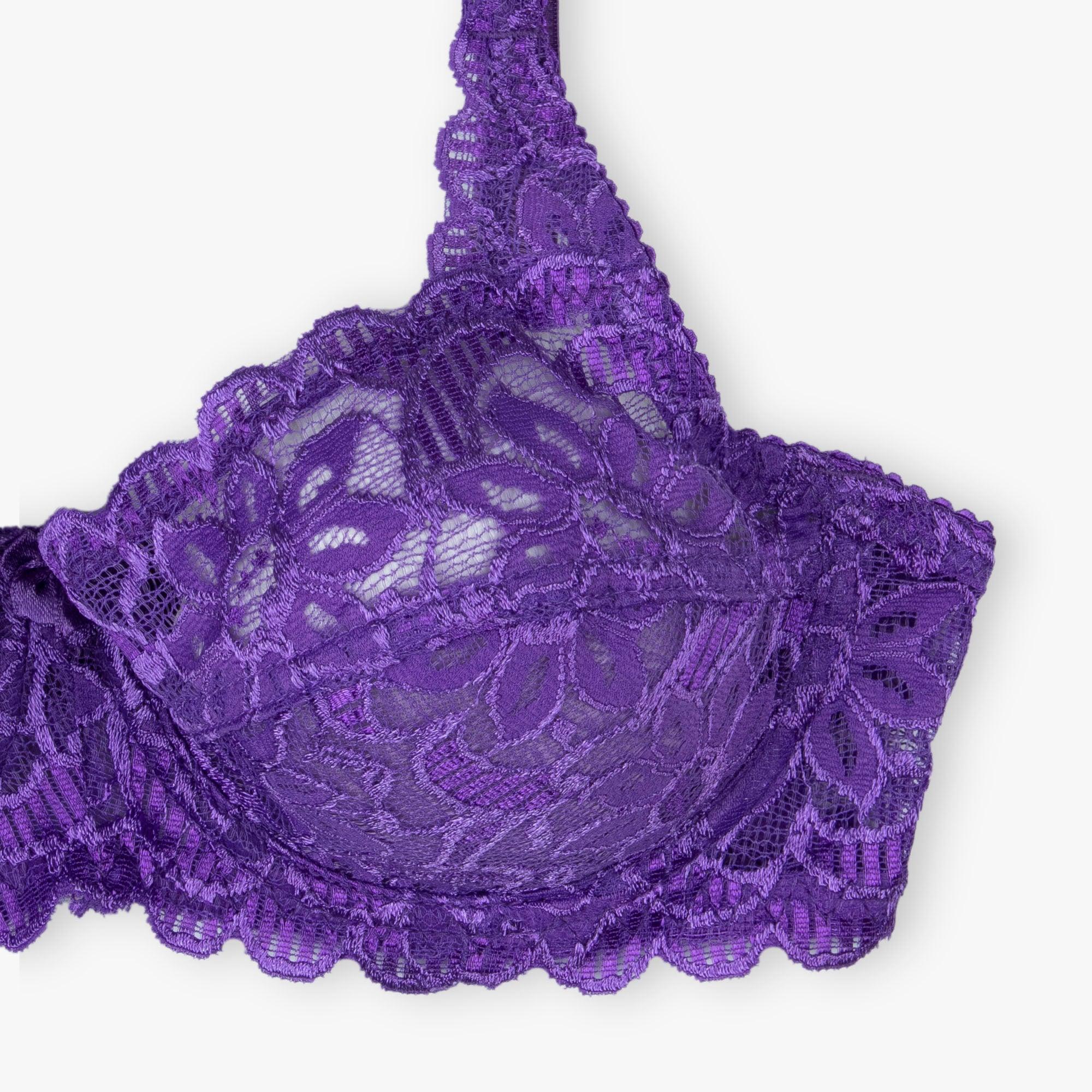 Purple Blossom - Wired / Wirefree Non Padded Floral Full Lace Bra