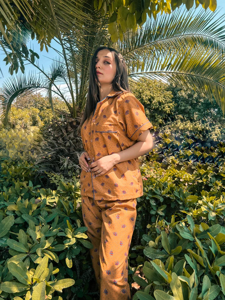 Premium Pima Cotton Button-Down Printed Shirt & PJ Set - Buttermilk