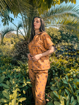 Premium Pima Cotton Button-Down Printed Shirt & PJ Set - Red