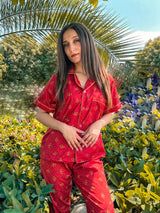 Premium Pima Cotton Button-Down Printed Shirt & PJ Set - Macaroon