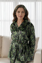 5 pcs Luxury Loungewear - Green Petals (Shirt+Trouser+Hair Band+Eye Masks+Pony) (Copy)