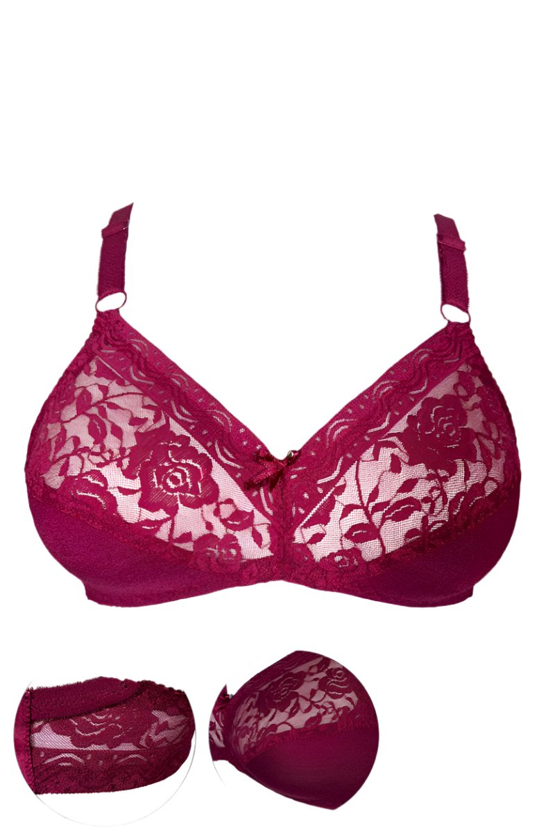 Maroon Luxury Non Padded Knitted Cotton Bra with Soft Mesh