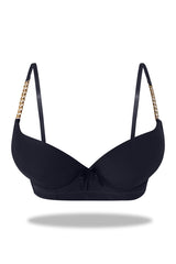 Womante Premium Padded Bra with Chain Straps - Black