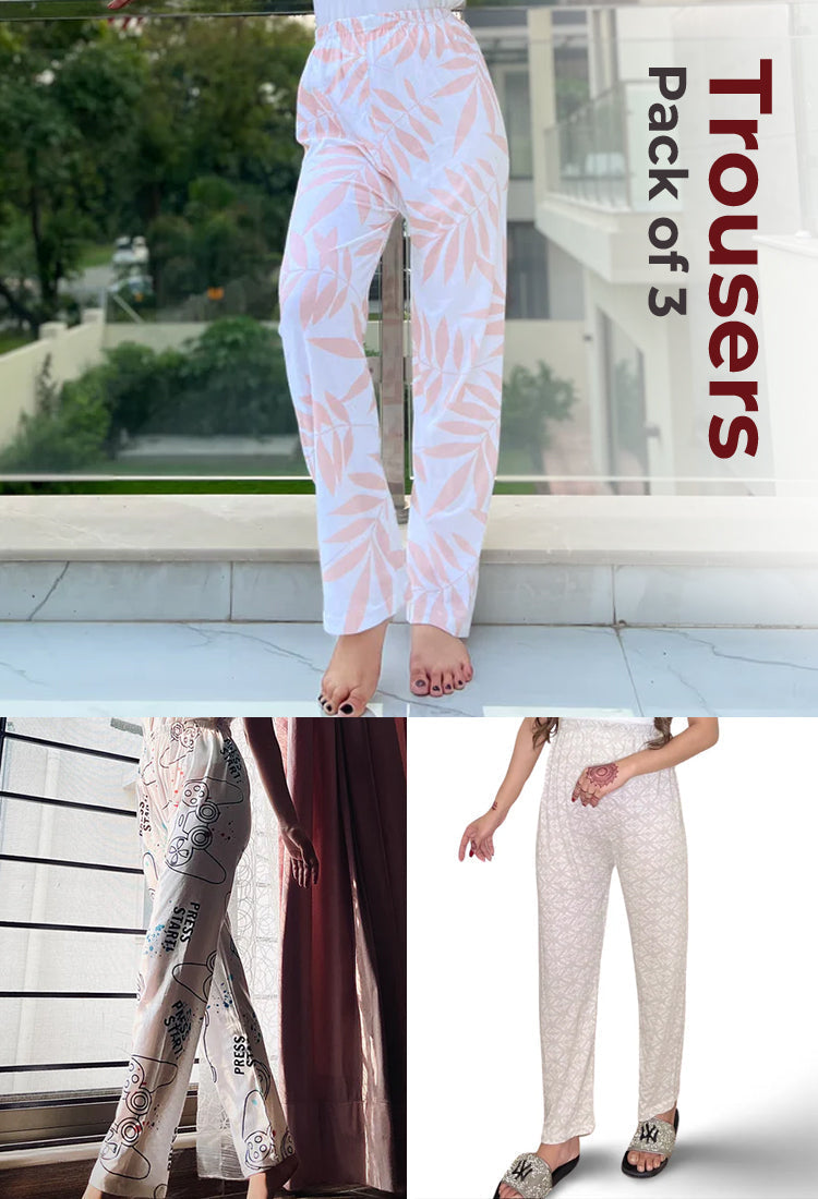 (Pack of 3) Womante Luxe Cotton Trousers