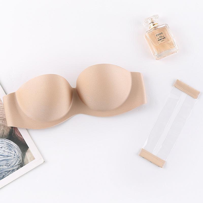 Black Pushup Strapless Bra with 2 pairs of Transparent and Adjustable Straps