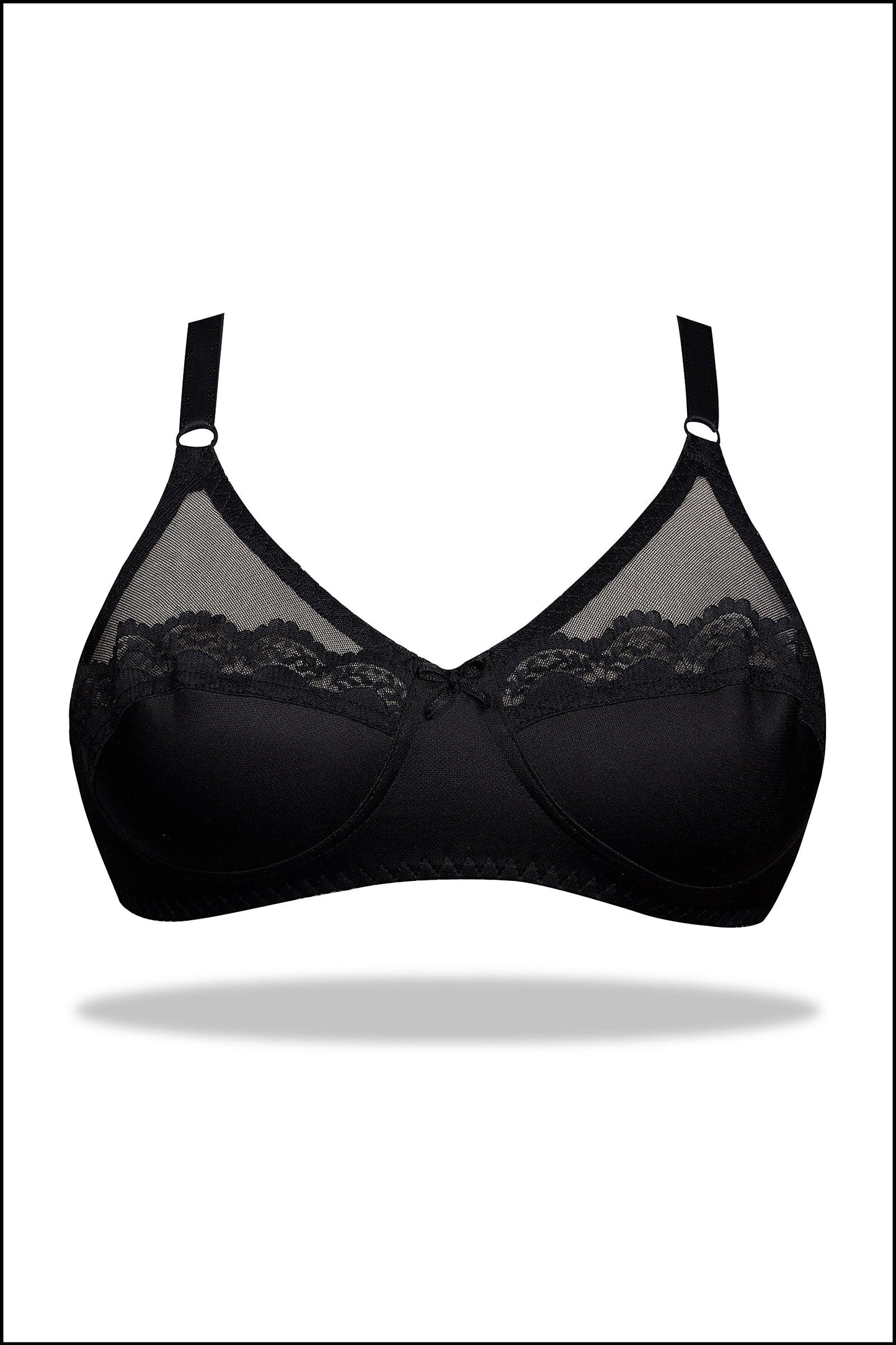 Black Half Cup Embroidered Mesh Bra
