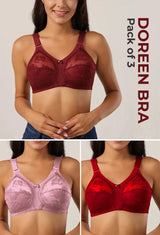 Womante (Pack of 3) Doreen Bra - Cotton Full Coverage Non-Padded Wirefree Bra