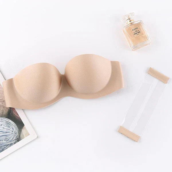 Skin Pushup Strapless Bra with 2 pairs of Transparent and Adjustable Straps