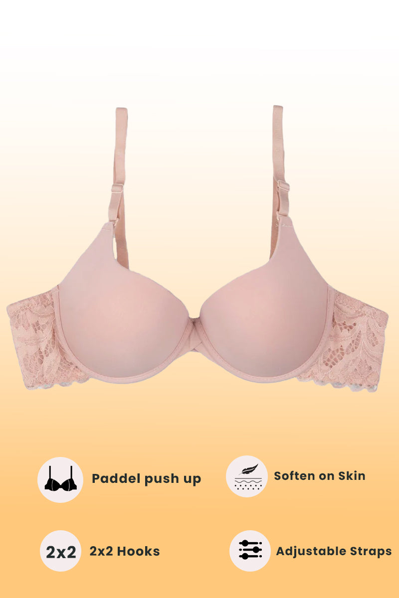 Blue Round Cup T-Shirt Lacy Bra