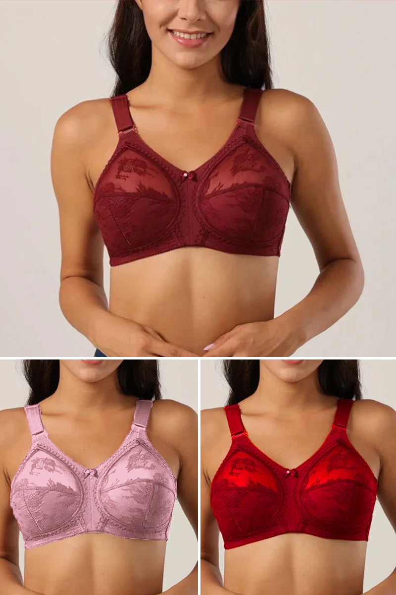 Womante (Pack of 3) Doreen Bra - Cotton Full Coverage Non-Padded Wirefree Bra